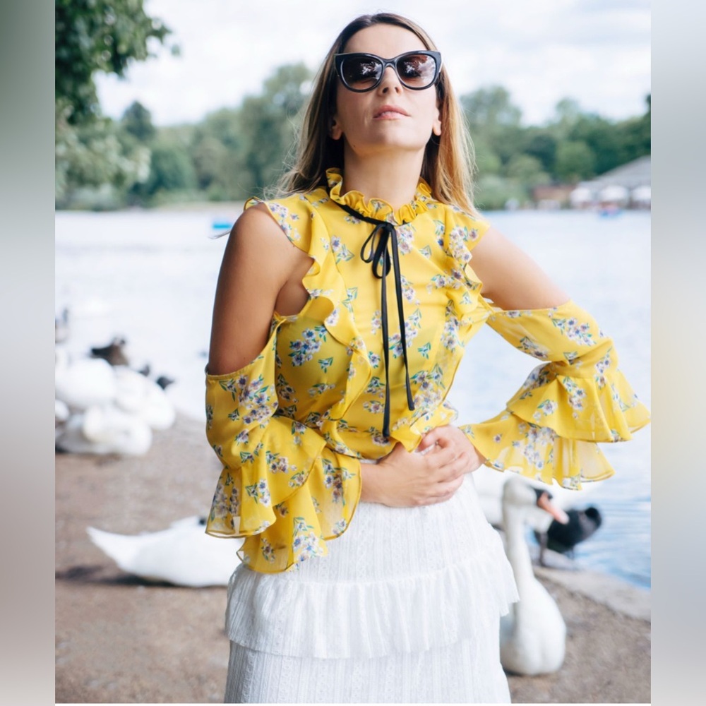 ASOS Yellow Floral Ruffle Blouse size 4